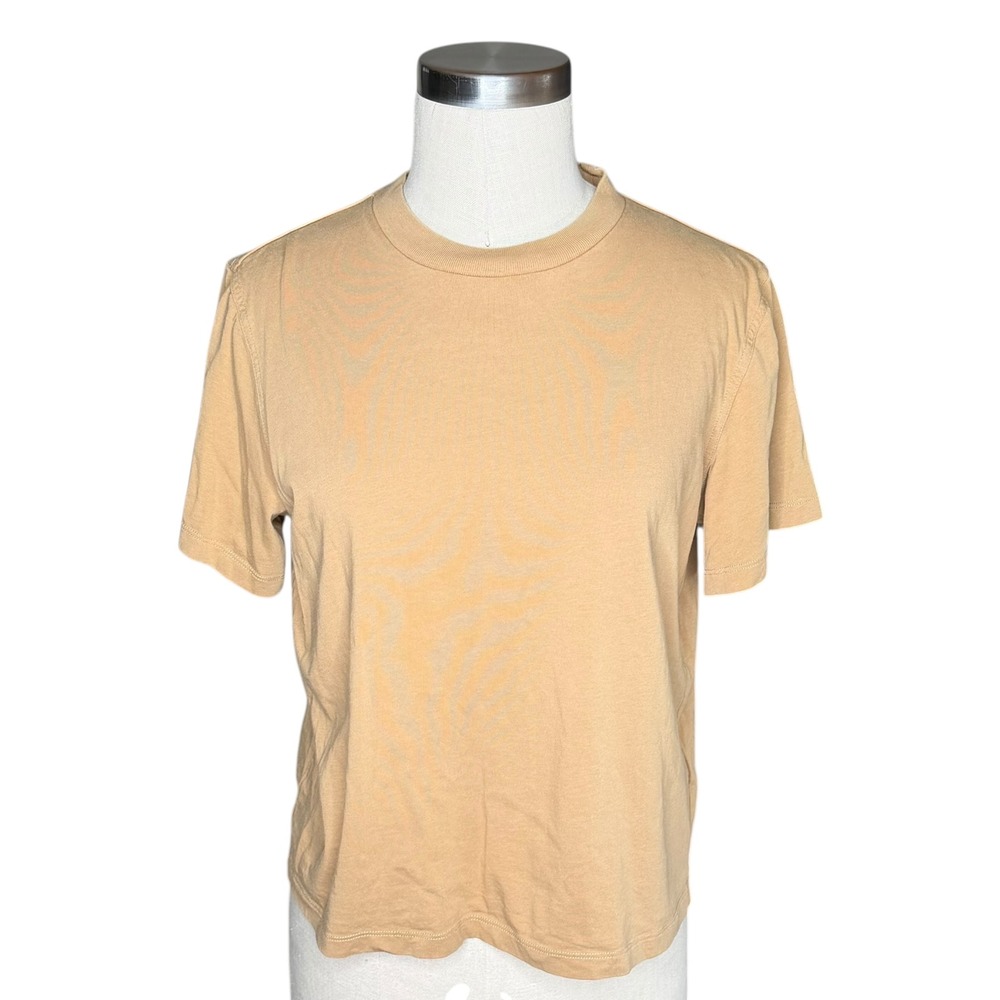 & OTHER STORIES Cropped Boxy Tee Tan Crew Neck Short Sleeve Women's Small
